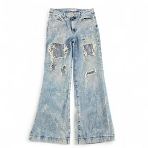 Litz by Uniq Women’s Distressed Wide Leg Jeans Size 27/5 Light Wash 100% Cotton